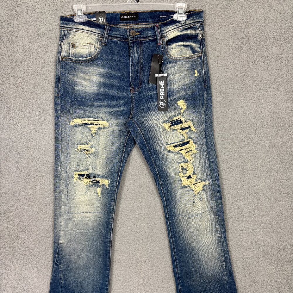 Preme Mens Jeans W34 X L35 5 Pocket Rip and Repair Distressed New With Tag's.